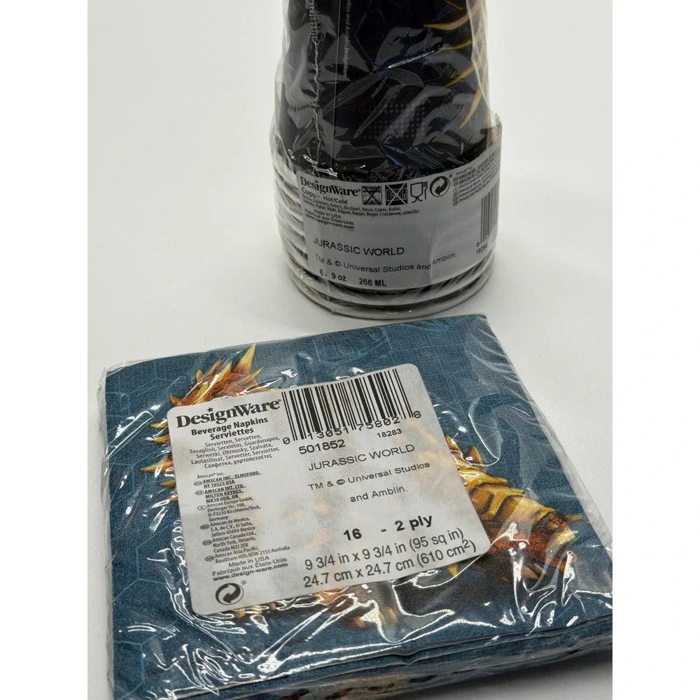 Jurassic World Dinosaur Party Supplies 8 Cups 16 Napkins DesignWare